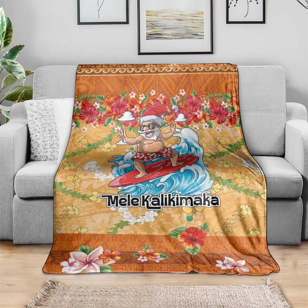 Hawaii Mele Kalikimaka Blanket Funny Santa Claus Surfing on Tropical Plants - Polynesian Pride