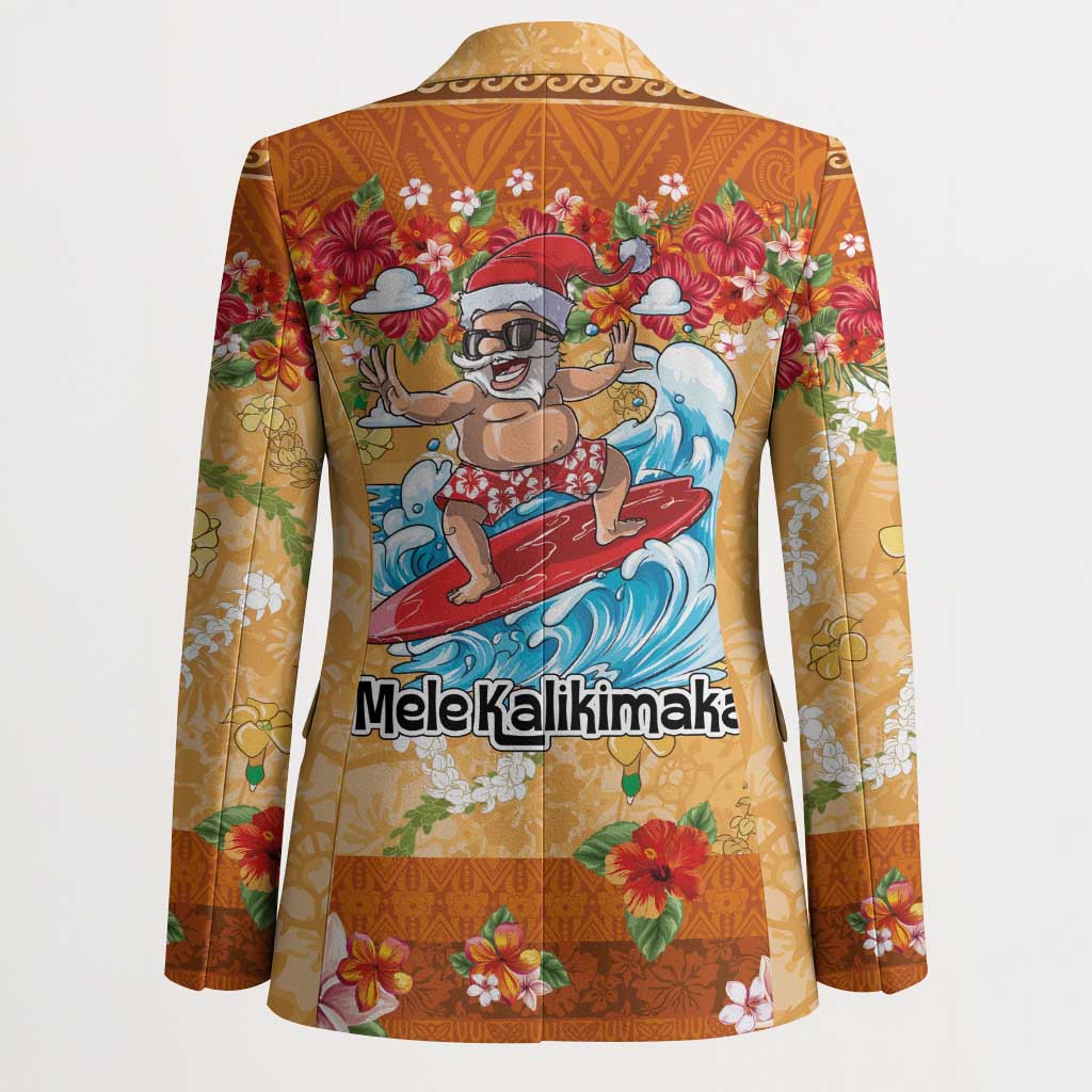 Hawaii Mele Kalikimaka Blazer Funny Santa Claus Surfing on Tropical Plants - Polynesian Pride