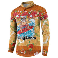 Hawaii Mele Kalikimaka Button Sweatshirt Funny Santa Claus Surfing on Tropical Plants - Polynesian Pride