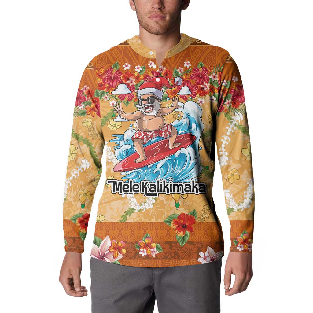 Hawaii Mele Kalikimaka Button Sweatshirt Funny Santa Claus Surfing on Tropical Plants - Polynesian Pride