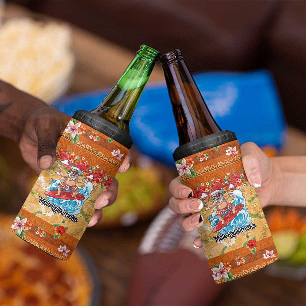 Hawaii Mele Kalikimaka 4 in 1 Can Cooler Tumbler Funny Santa Claus Surfing on Tropical Plants - Polynesian Pride