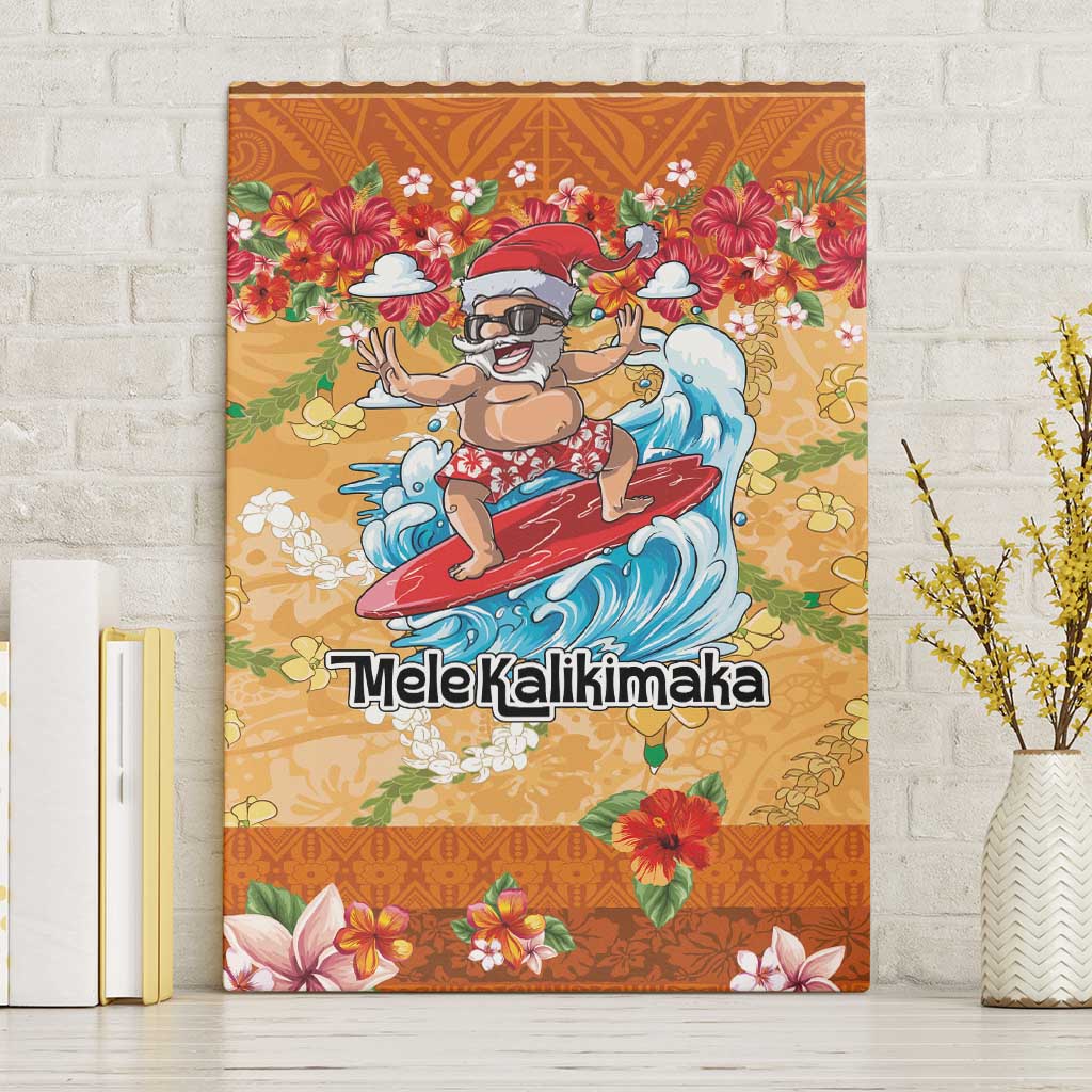 Hawaii Mele Kalikimaka Canvas Wall Art Funny Santa Claus Surfing on Tropical Plants - Polynesian Pride