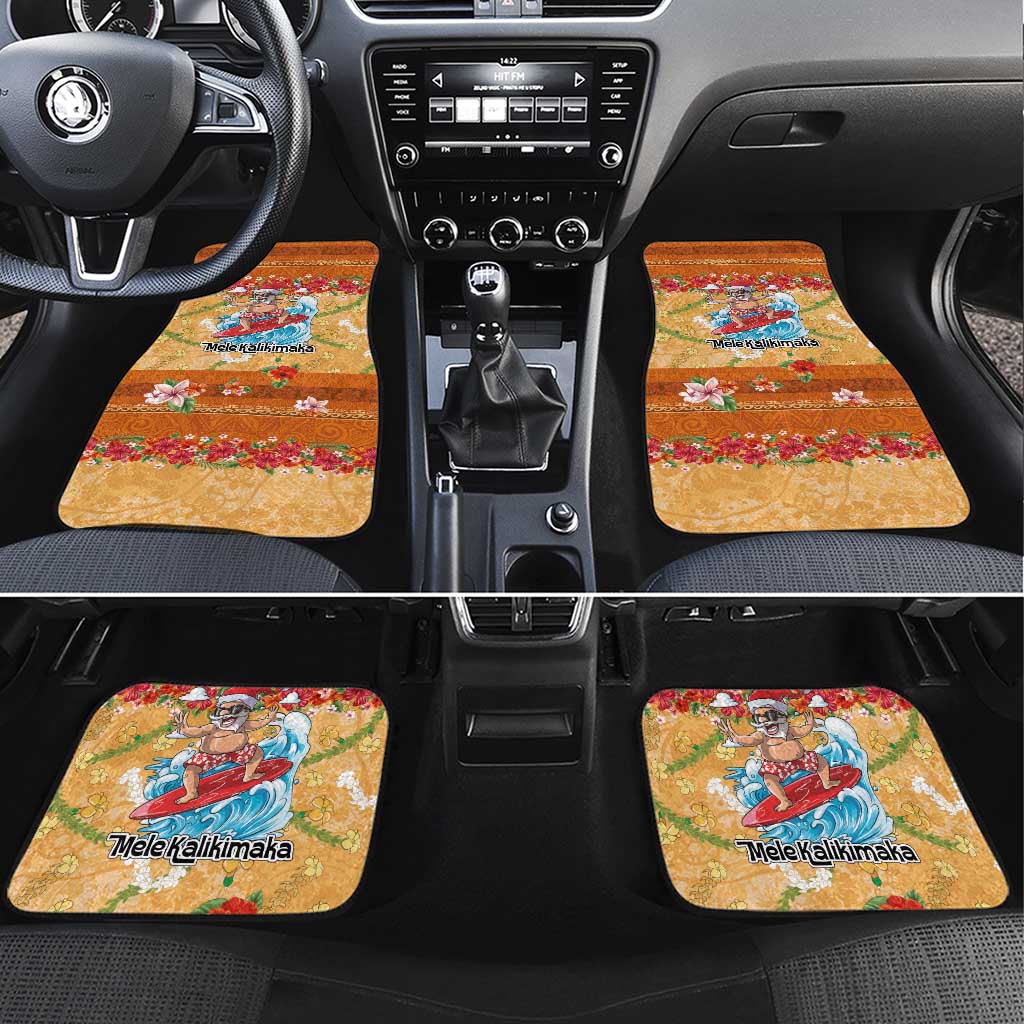 Hawaii Mele Kalikimaka Car Mats Funny Santa Claus Surfing on Tropical Plants - Polynesian Pride