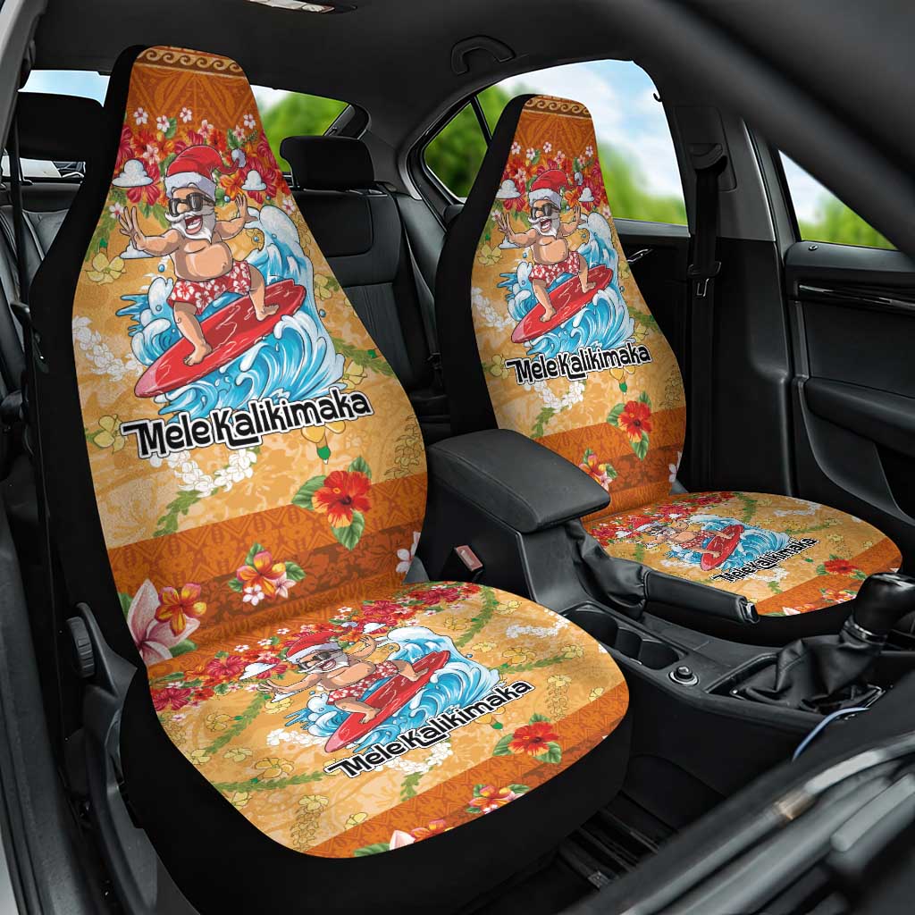 Hawaii Mele Kalikimaka Car Seat Cover Funny Santa Claus Surfing on Tropical Plants - Polynesian Pride