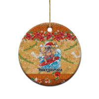 Hawaii Mele Kalikimaka Ceramic Ornament Funny Santa Claus Surfing on Tropical Plants - Polynesian Pride