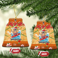Hawaii Mele Kalikimaka Ceramic Ornament Funny Santa Claus Surfing on Tropical Plants - Polynesian Pride