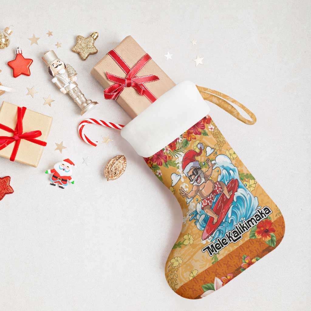 Hawaii Mele Kalikimaka Christmas Stocking Funny Santa Claus Surfing on Tropical Plants - Polynesian Pride