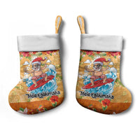 Hawaii Mele Kalikimaka Christmas Stocking Funny Santa Claus Surfing on Tropical Plants - Polynesian Pride