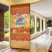 Hawaii Mele Kalikimaka Door Cover Funny Santa Claus Surfing on Tropical Plants - Polynesian Pride