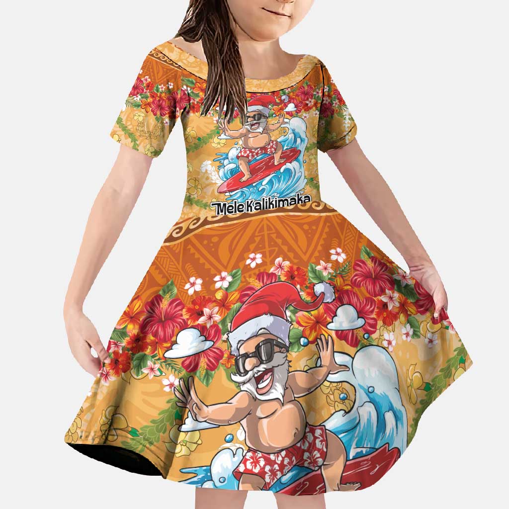 Hawaii Mele Kalikimaka Family Matching Long Sleeve Bodycon Dress and Hawaiian Shirt Funny Santa Claus Surfing on Tropical Plants - Polynesian Pride