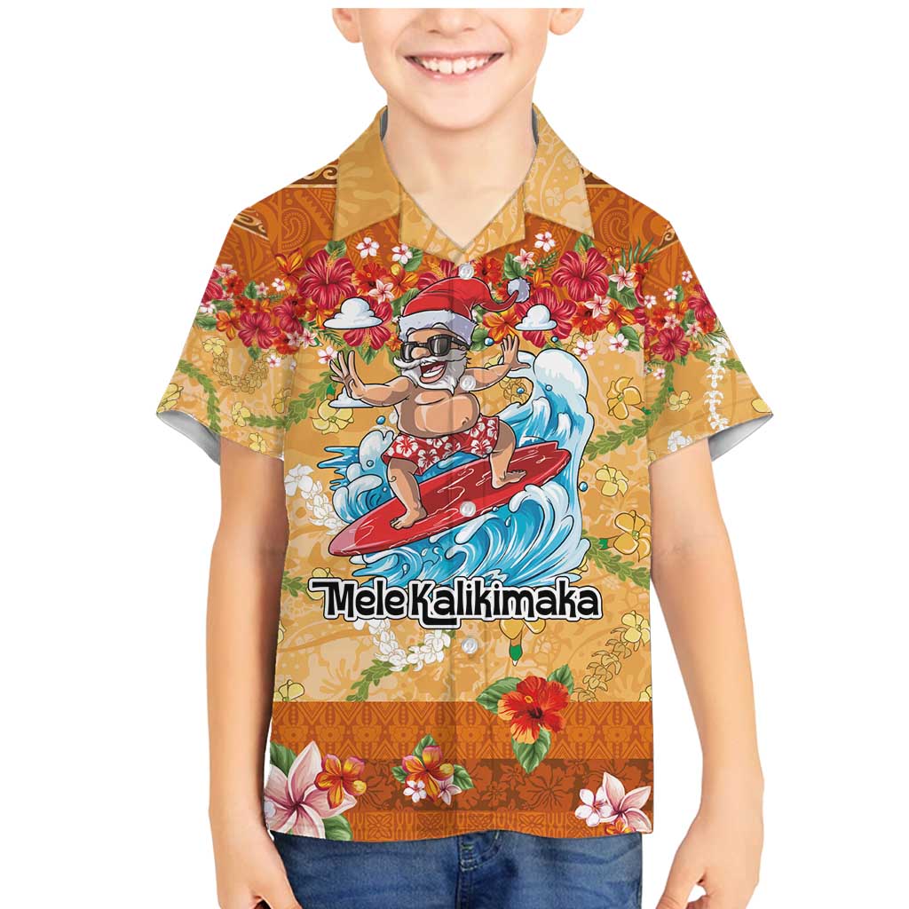 Hawaii Mele Kalikimaka Family Matching Mermaid Dress and Hawaiian Shirt Funny Santa Claus Surfing on Tropical Plants - Polynesian Pride