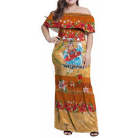 Hawaii Mele Kalikimaka Family Matching Off Shoulder Maxi Dress and Hawaiian Shirt Funny Santa Claus Surfing on Tropical Plants - Polynesian Pride