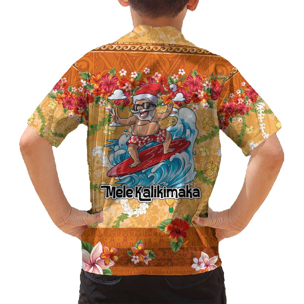 Hawaii Mele Kalikimaka Family Matching Off Shoulder Short Dress and Hawaiian Shirt Funny Santa Claus Surfing on Tropical Plants - Polynesian Pride