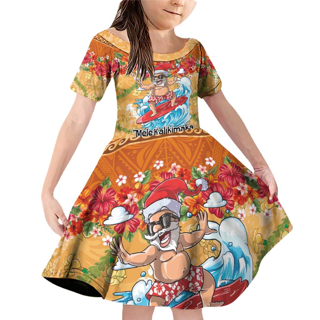 Hawaii Mele Kalikimaka Family Matching Off Shoulder Short Dress and Hawaiian Shirt Funny Santa Claus Surfing on Tropical Plants - Polynesian Pride