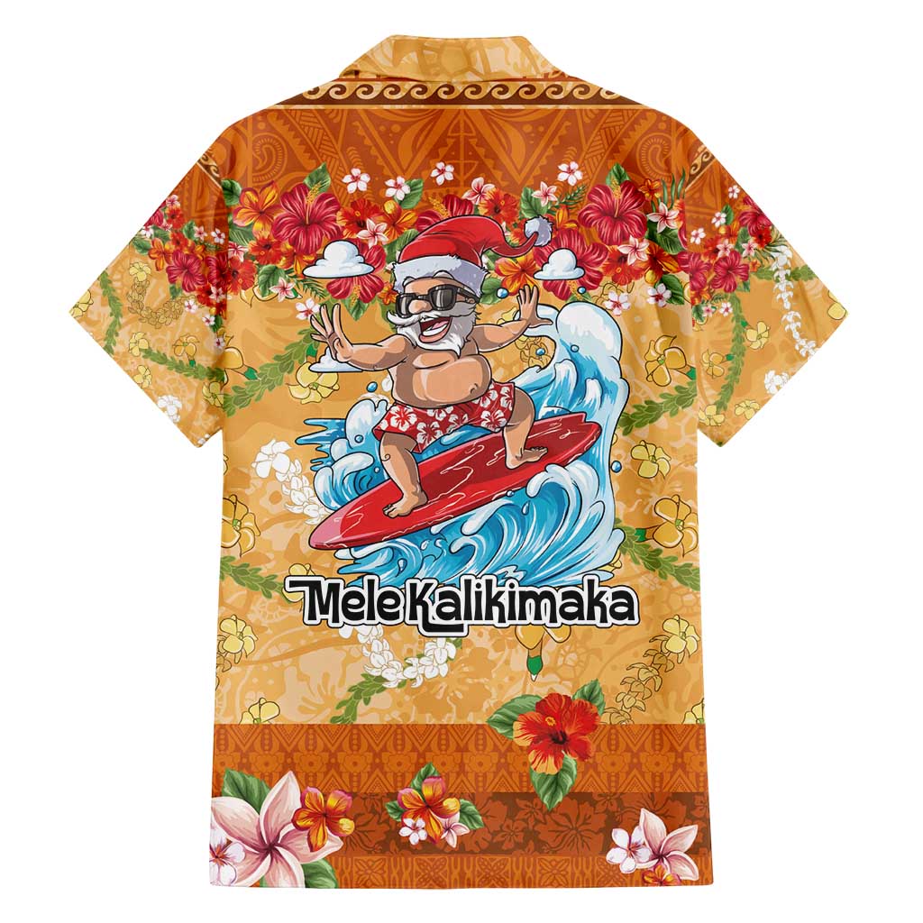 Hawaii Mele Kalikimaka Family Matching Off Shoulder Short Dress and Hawaiian Shirt Funny Santa Claus Surfing on Tropical Plants - Polynesian Pride