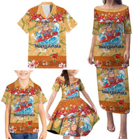 Hawaii Mele Kalikimaka Family Matching Puletasi and Hawaiian Shirt Funny Santa Claus Surfing on Tropical Plants LT03 - Polynesian Pride