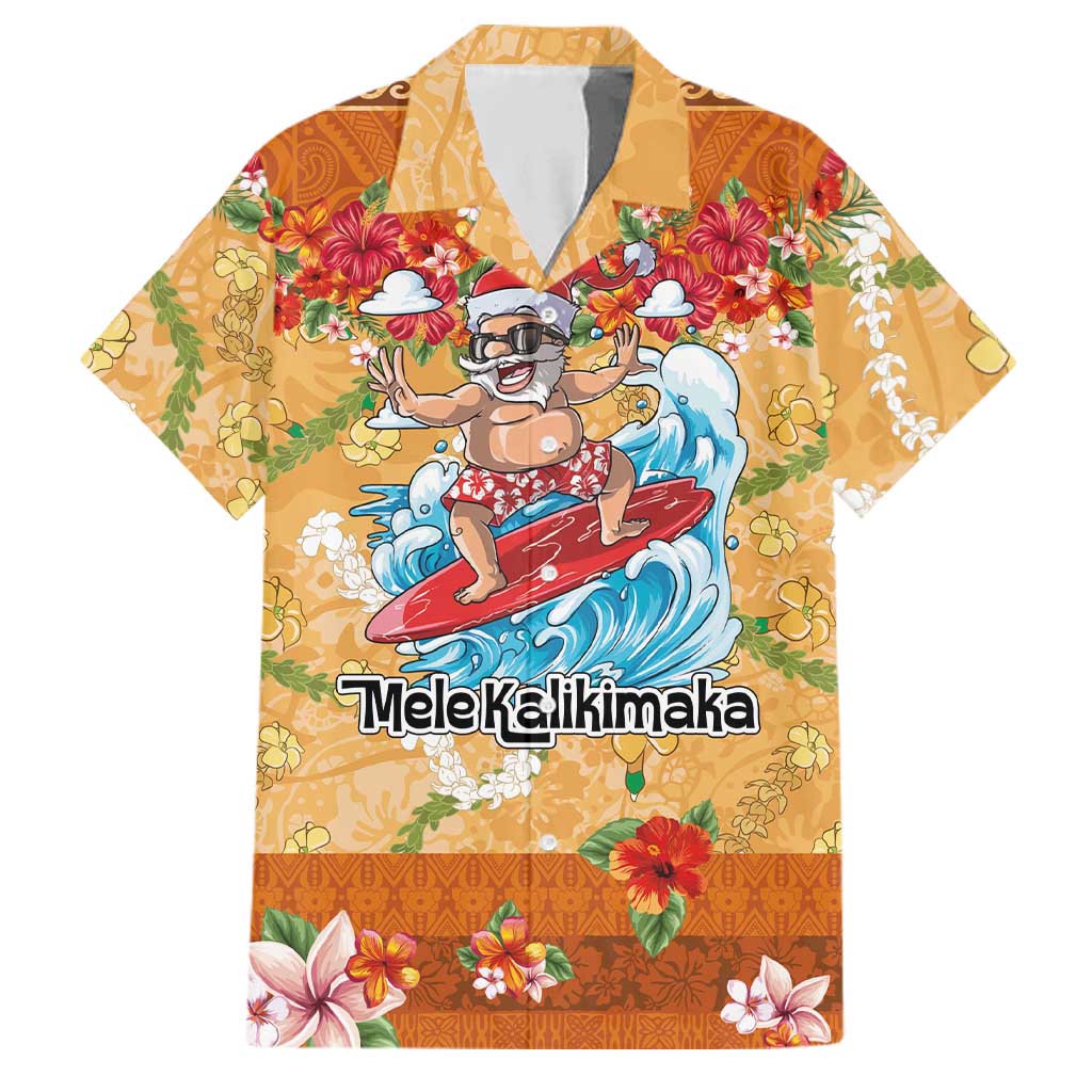 Hawaii Mele Kalikimaka Family Matching Puletasi and Hawaiian Shirt Funny Santa Claus Surfing on Tropical Plants LT03 Dad's Shirt - Short Sleeve Multicolor - Polynesian Pride