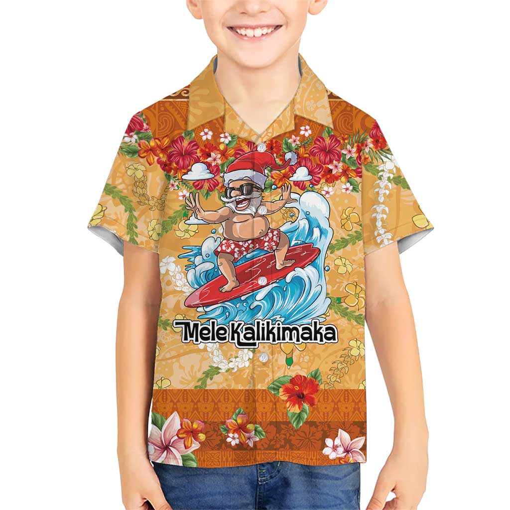 Hawaii Mele Kalikimaka Family Matching Puletasi and Hawaiian Shirt Funny Santa Claus Surfing on Tropical Plants LT03 Son's Shirt Multicolor - Polynesian Pride