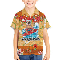 Hawaii Mele Kalikimaka Family Matching Puletasi and Hawaiian Shirt Funny Santa Claus Surfing on Tropical Plants LT03 Son's Shirt Multicolor - Polynesian Pride