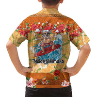 Hawaii Mele Kalikimaka Family Matching Short Sleeve Bodycon Dress and Hawaiian Shirt Funny Santa Claus Surfing on Tropical Plants - Polynesian Pride