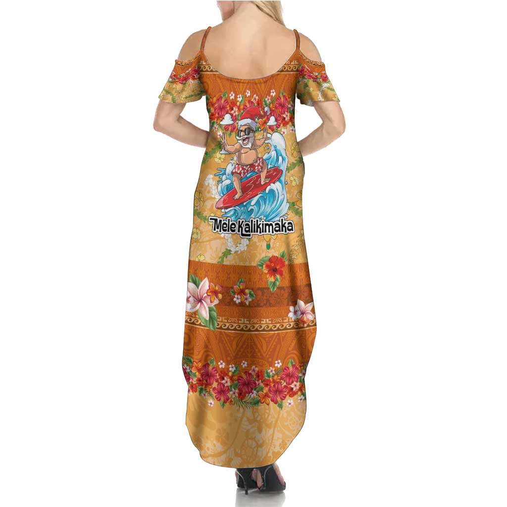 Hawaii Mele Kalikimaka Family Matching Summer Maxi Dress and Hawaiian Shirt Funny Santa Claus Surfing on Tropical Plants - Polynesian Pride