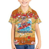 Hawaii Mele Kalikimaka Family Matching Tank Maxi Dress and Hawaiian Shirt Funny Santa Claus Surfing on Tropical Plants - Polynesian Pride