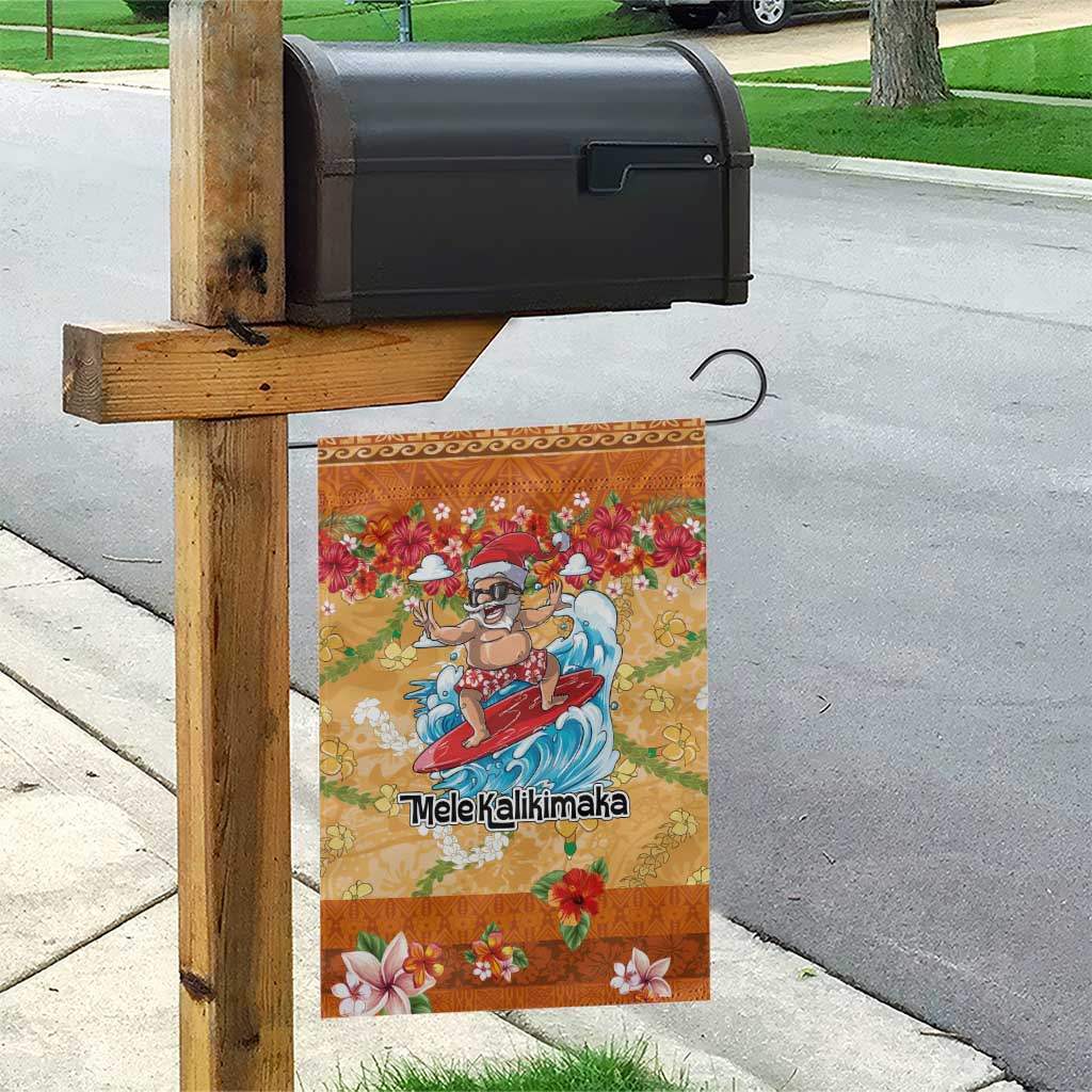 Hawaii Mele Kalikimaka Garden Flag Funny Santa Claus Surfing on Tropical Plants - Polynesian Pride