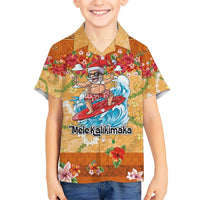Hawaii Mele Kalikimaka Kid Hawaiian Shirt Funny Santa Claus Surfing on Tropical Plants - Polynesian Pride