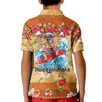 Hawaii Mele Kalikimaka Kid Polo Shirt Funny Santa Claus Surfing on Tropical Plants - Polynesian Pride