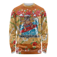 Hawaii Mele Kalikimaka Long Sleeve Shirt Funny Santa Claus Surfing on Tropical Plants - Polynesian Pride
