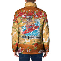 Hawaii Mele Kalikimaka Padded Jacket Funny Santa Claus Surfing on Tropical Plants - Polynesian Pride