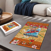 Hawaii Mele Kalikimaka Puzzle Funny Santa Claus Surfing on Tropical Plants - Polynesian Pride