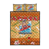 Hawaii Mele Kalikimaka Quilt Bed Set Funny Santa Claus Surfing on Tropical Plants - Polynesian Pride