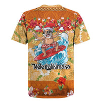 Hawaii Mele Kalikimaka Rugby Jersey Funny Santa Claus Surfing on Tropical Plants - Polynesian Pride