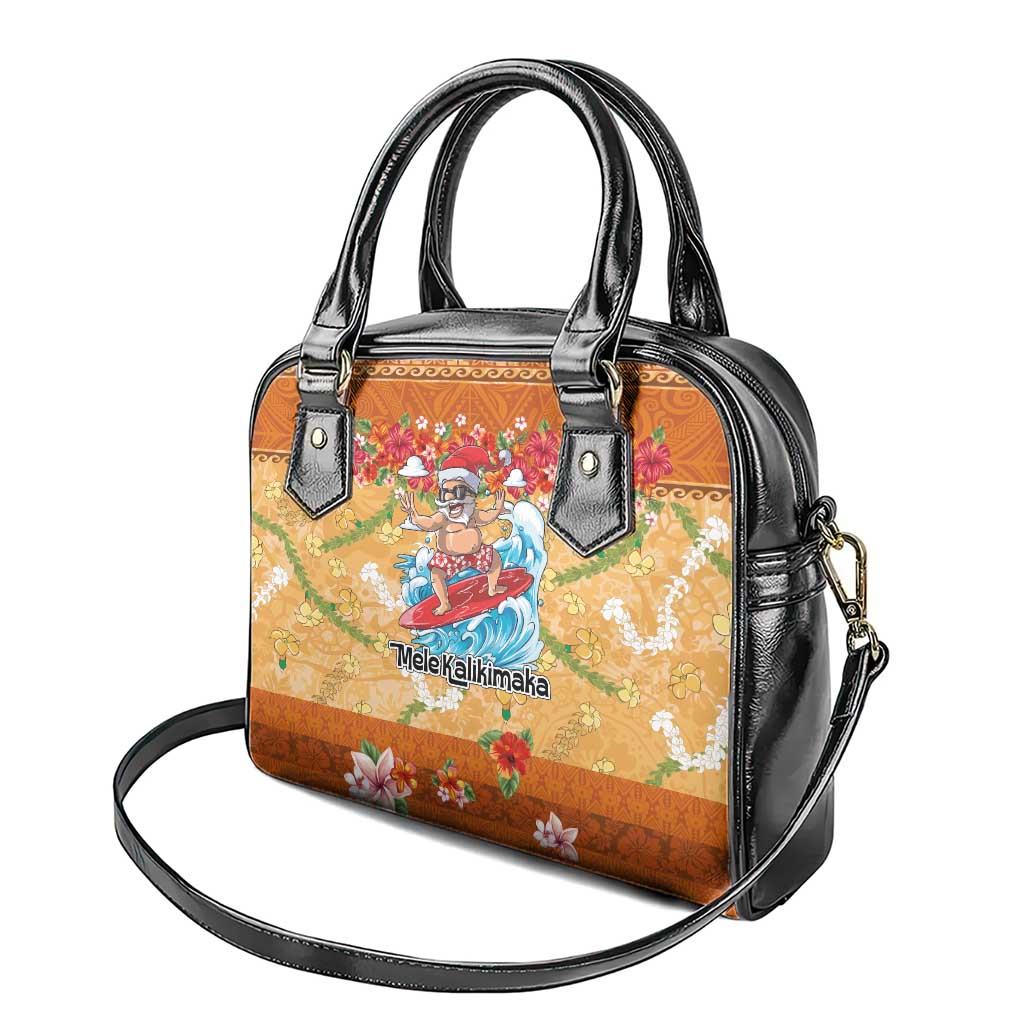 Hawaii Mele Kalikimaka Shoulder Handbag Funny Santa Claus Surfing on Tropical Plants - Polynesian Pride
