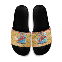 Hawaii Mele Kalikimaka Slide Sandals Funny Santa Claus Surfing on Tropical Plants - Polynesian Pride