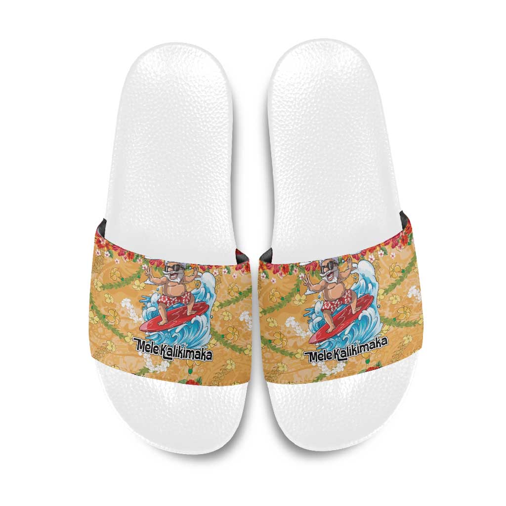 Hawaii Mele Kalikimaka Slide Sandals Funny Santa Claus Surfing on Tropical Plants - Polynesian Pride