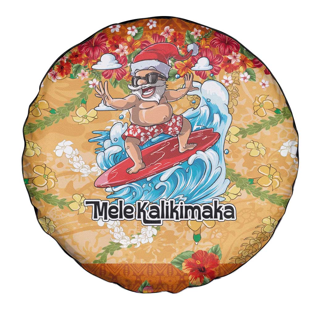 Hawaii Mele Kalikimaka Spare Tire Cover Funny Santa Claus Surfing on Tropical Plants - Polynesian Pride