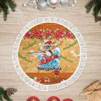 Hawaii Mele Kalikimaka Tree Skirt Funny Santa Claus Surfing on Tropical Plants - Polynesian Pride