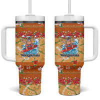 Hawaii Mele Kalikimaka Tumbler With Handle Funny Santa Claus Surfing on Tropical Plants - Polynesian Pride
