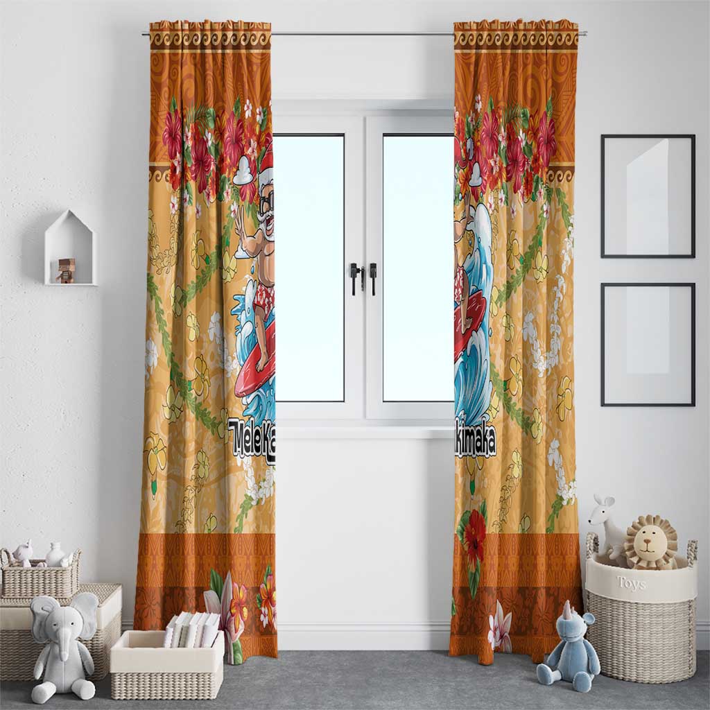 Hawaii Mele Kalikimaka Window Curtain Funny Santa Claus Surfing on Tropical Plants - Polynesian Pride