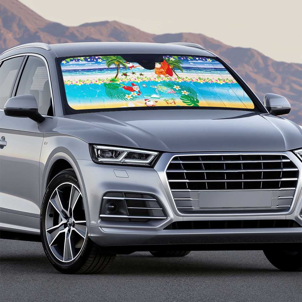 Polynesian Merry Christmas Auto Sun Shade Funny Santa Beach Tropical Plant and Turtle - Polynesian Pride