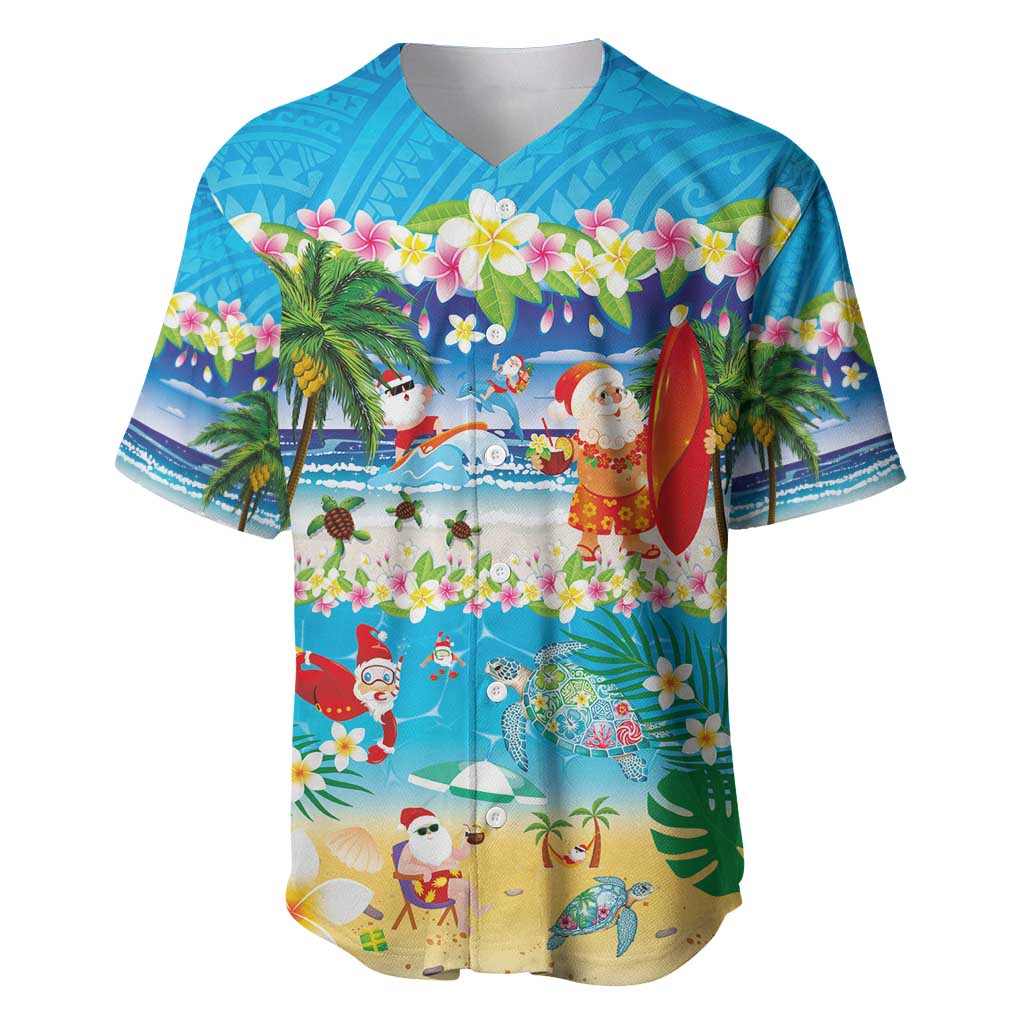 Polynesian Merry Christmas Baseball Jersey Funny Santa Beach Tropical Plant and Turtle - Polynesian Pride