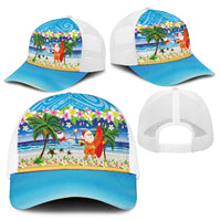 Polynesian Merry Christmas Baseball Net Cap Funny Santa Beach Tropical Plant and Turtle - Polynesian Pride