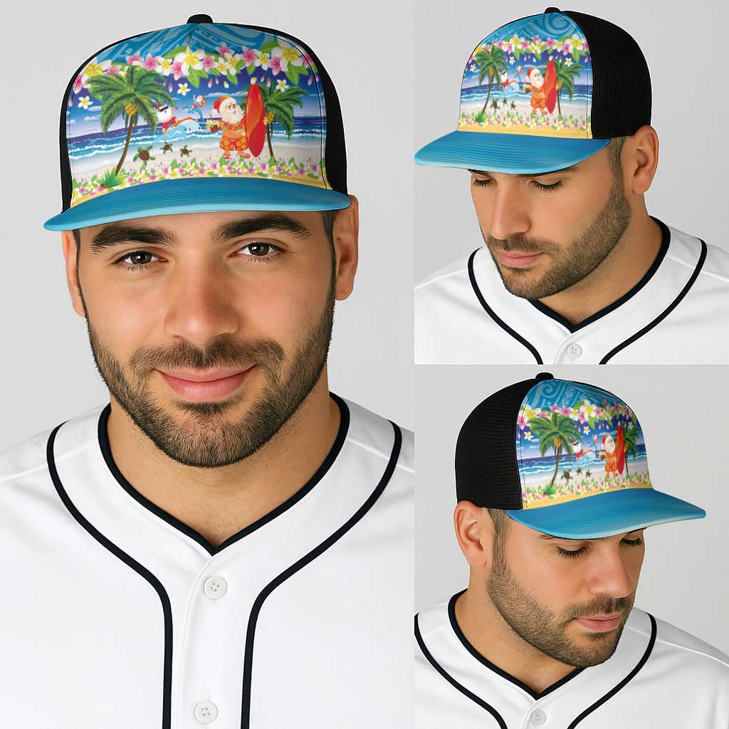 Polynesian Merry Christmas Baseball Net Cap Funny Santa Beach Tropical Plant and Turtle - Polynesian Pride