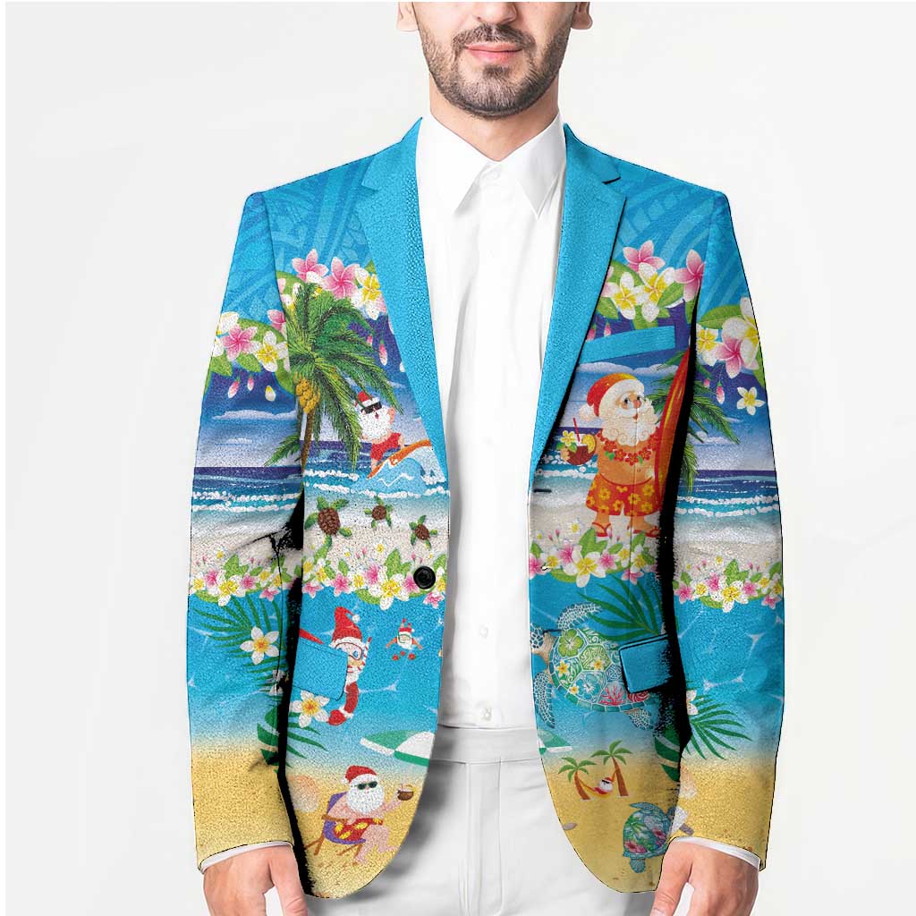 Polynesian Merry Christmas Blazer Funny Santa Beach Tropical Plant and Turtle - Polynesian Pride