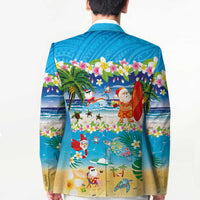 Polynesian Merry Christmas Blazer Funny Santa Beach Tropical Plant and Turtle - Polynesian Pride