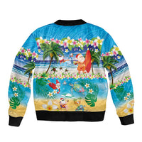 Polynesian Merry Christmas Bomber Jacket Funny Santa Beach Tropical Plant and Turtle - Polynesian Pride