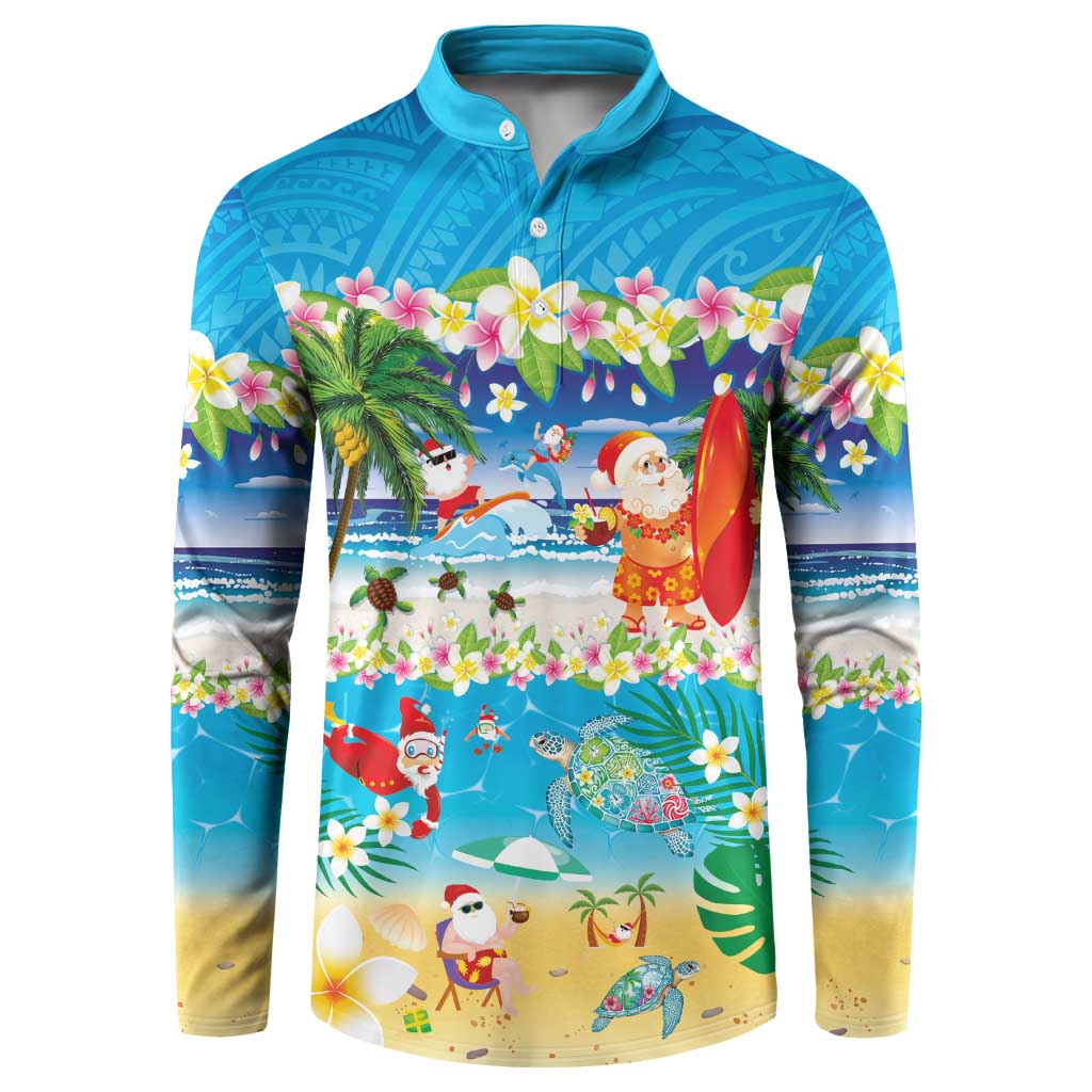 Polynesian Merry Christmas Button Sweatshirt Funny Santa Beach Tropical Plant and Turtle - Polynesian Pride