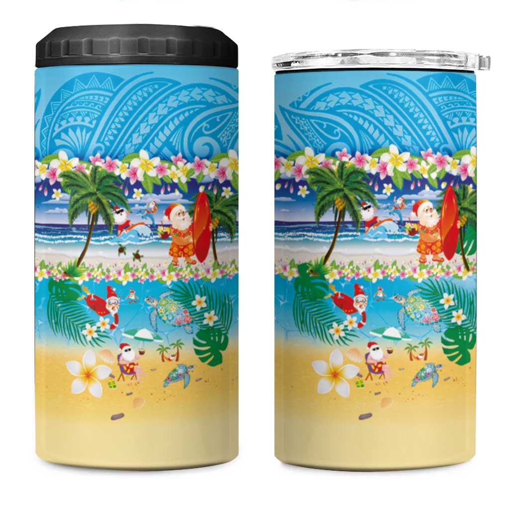 Polynesian Merry Christmas 4 in 1 Can Cooler Tumbler Funny Santa Beach Tropical Plant and Turtle - Polynesian Pride